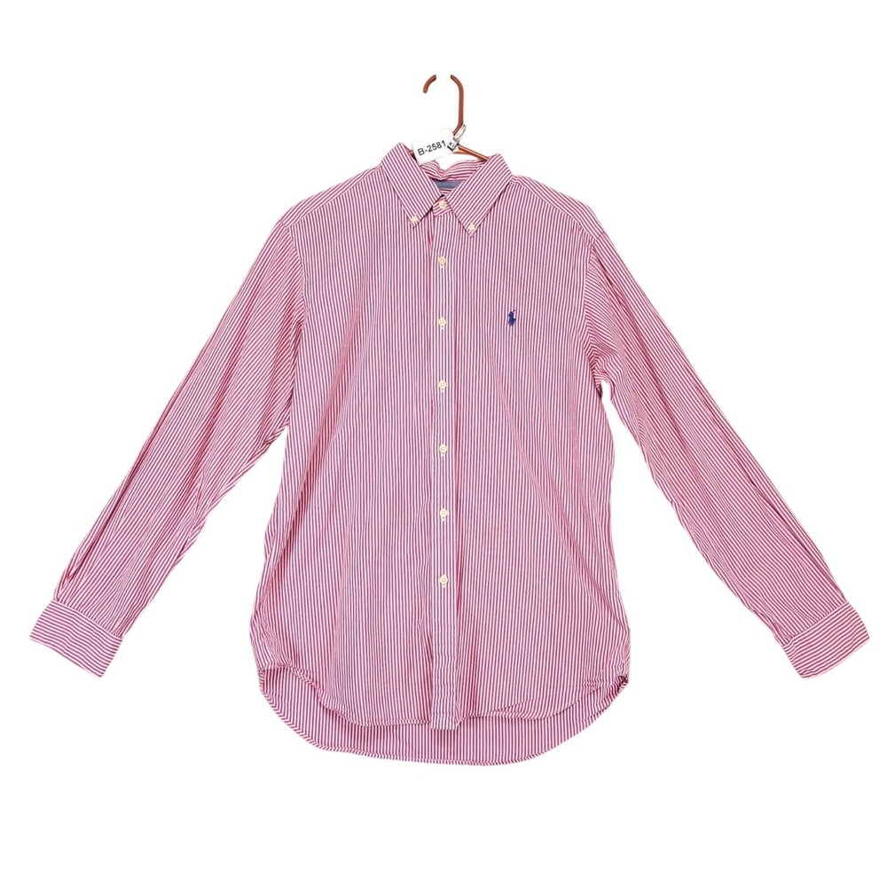 Vintage Y2K Ralph Lauren Pink Stripe Button Down Shirt Mens M Classic Fit Preppy